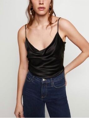 Zara Black Satin Cowl Neck Cami Top – Adjustable Straps